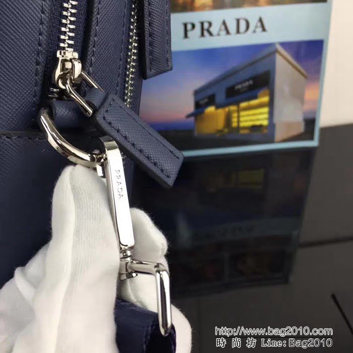 普拉達PRADA原單 全網最新款 P家爆款男士商務手提包2VE366藍色皮原廠五金 PHY1590